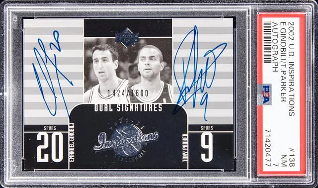 2002 UD Inspirations Autograph Emanuel Ginobili, Tony Parker Dual #138 card image