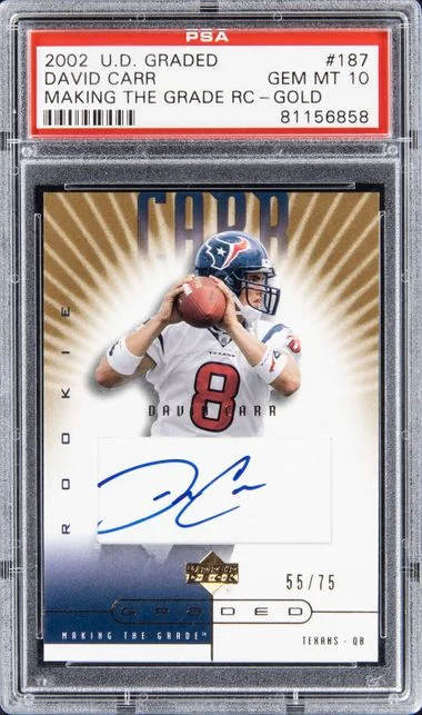 2002 Upper Deck David Carr Graded Making The Grade Gold #187 card image