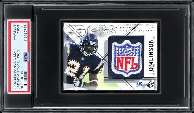 2002 Upper Deck SPx LaDainian Tomlinson Game-Used NFL Shield Winning Materials NFL Logos #WMN-LT card image