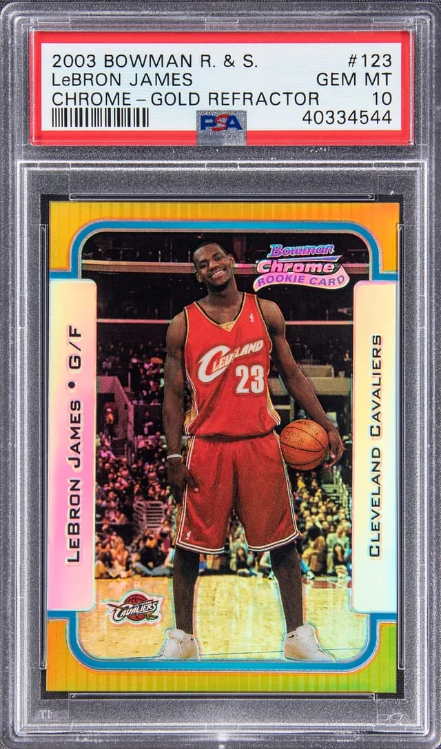2003-04 Bowman LeBron James – Jersey Number Rookies & Stars Chrome Gold Refractor #123 card image