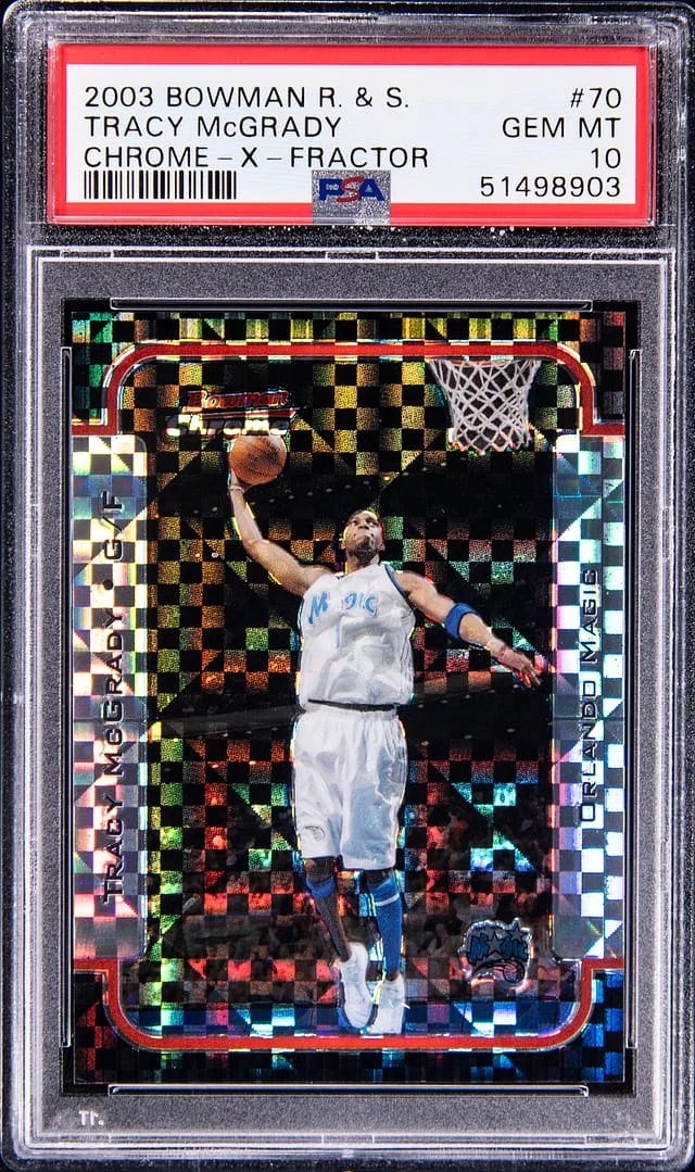 2003-04 Bowman Tracy McGrady Rookies & Stars Chrome X-Fractor #70 card image