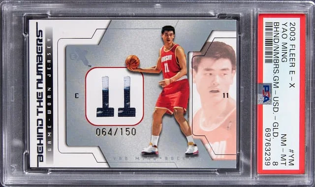 2003-04 Fleer E-X Yao Ming Behind the Numbers Game-Used Gold #YM-BTNGU card image