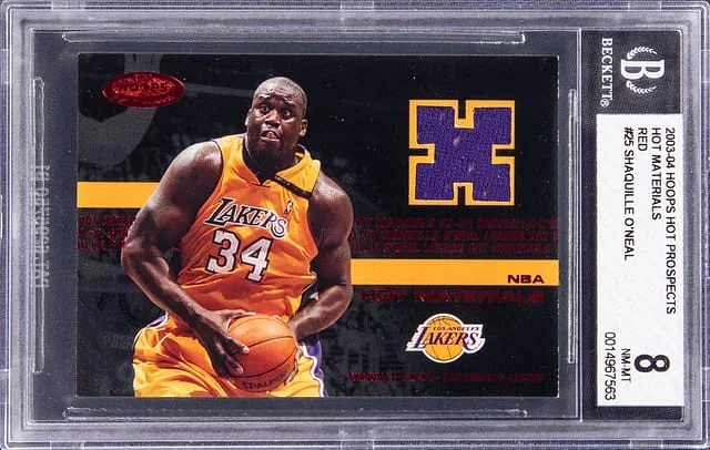 2003-04 Fleer Shaquille O'Neal Hoops Hot Prospects Hot Materials Red #HM-SO card image