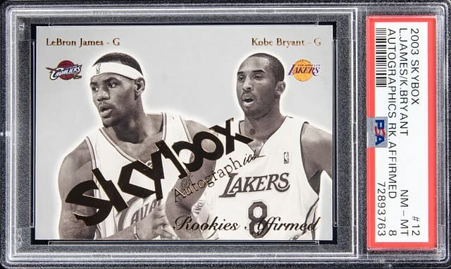 2003-04 Fleer SkyBox LeBron James/Kobe Bryant Autographics Rookies Affirmed #12 card image