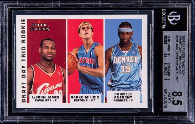 2003-04 Fleer Tradition LeBron James/Carmelo Anthony/Darko Milicic Draft Day Trios #291 card image