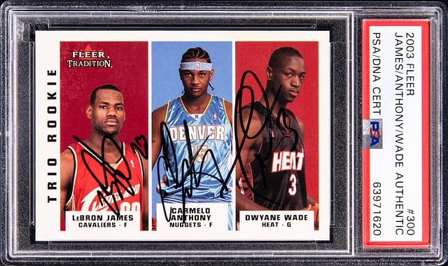 2003-04 Fleer Tradition LeBron James/Carmelo Anthony/Dwyane Wade Multi-Signed #300 card image