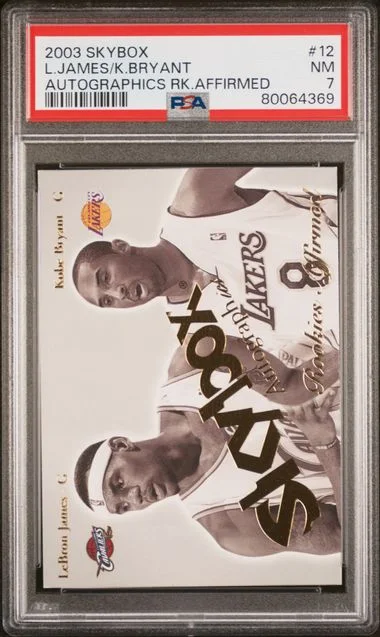 2003-04 SkyBox Autographics Kobe Bryant/LeBron James Rookies Affirmed #12 card image