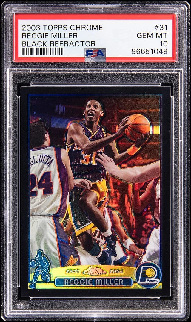 2003-04 Topps Chrome Black Reggie Miller Refractor #31 card image