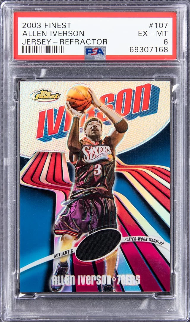 2003-04 Topps Finest Allen Iverson Jersey Refractor #107 card image