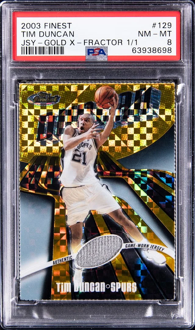 2003-04 Topps Finest Tim Duncan Jersey Gold X-Fractor #129 card image