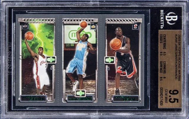 2003-04 Topps LeBron James, Carmelo Anthony, Dwyane Wade Matrix #JAW card image