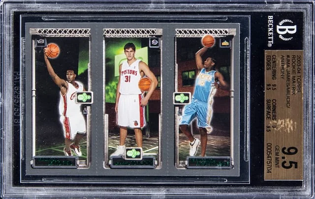 2003-04 Topps LeBron James, Darko Milicic, Carmelo Anthony Matrix #JMA card image
