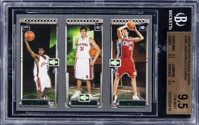 2003-04 Topps LeBron James, Darko Milicic, Chris Kaman Matrix #JMK card image