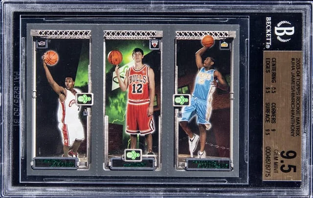 2003-04 Topps LeBron James, Kirk Hinrich, Carmelo Anthony Matrix #JHA card image