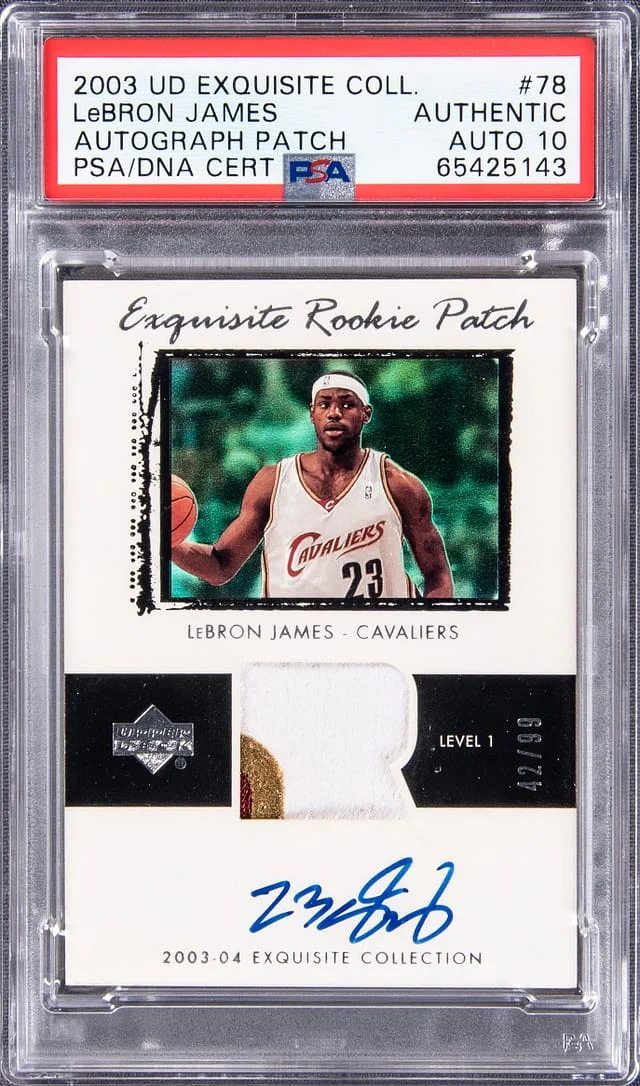 2003-04 UD Exquisite Collection Exquisite Patch Autograph (RPA) LeBron James #78 card image