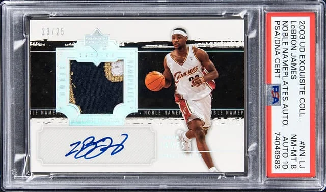 2003-04 UD Exquisite Collection Noble Nameplates Autograph LeBron James #NN-LJ card image