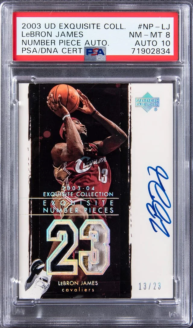 2003-04 UD Exquisite Collection Number Piece Autographs LeBron James #NP-LJ card image