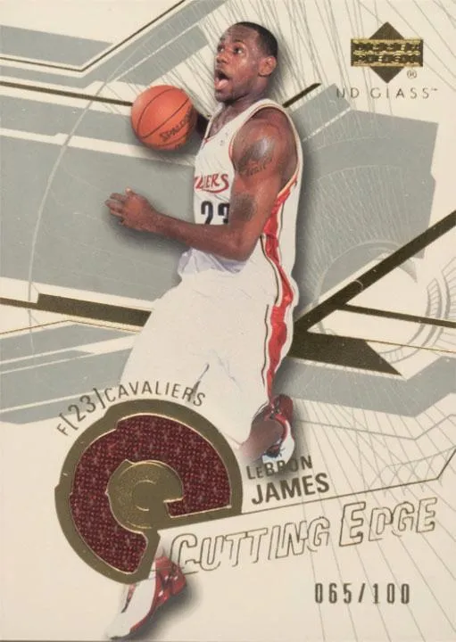 2003-04 UD Glass Lebron James Cutting Edge Jerseys #CE-LJ card image
