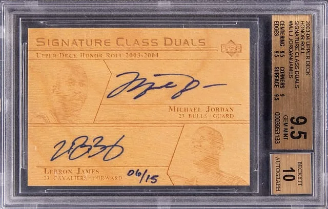 2003-04 UD Honor Roll Signature Class Duals LeBron James/Michael Jordan #SC-MJ/LJ card image