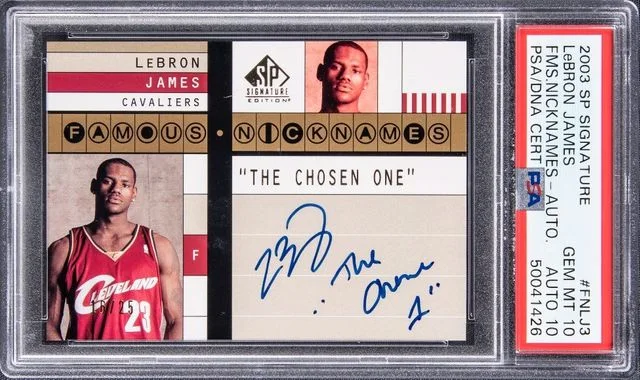 2003-04 UD SP Signature Famous Nicknames Autographs LeBron James #FN-LJ3 card image