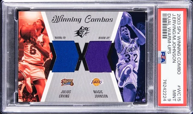 2003-04 UD SPx Winning Combo Dual Warm-Ups Julius Erving/Magic Johnson #WC15 card image