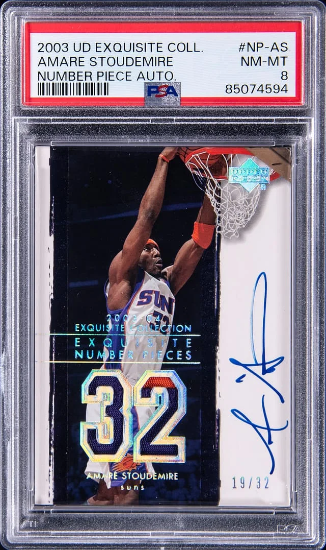 2003-04 Upper Deck Exquisite Collection Amare Stoudemire Number Piece Autograph #NP-AS card image