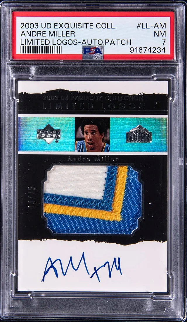 2003-04 Upper Deck Exquisite Collection Andre Miller Limited Logos Autograph Patch #LL-AM card image