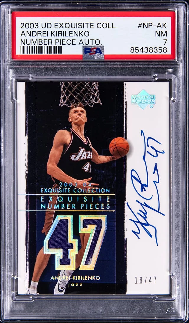 2003-04 Upper Deck Exquisite Collection Andrei Kirilenko Number Piece Autograph #NP-AK card image