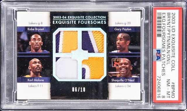 2003-04 Upper Deck Exquisite Collection Bryant/Payton/Malone/O'Neal Exquisite Foursomes Patches #BPMO card image