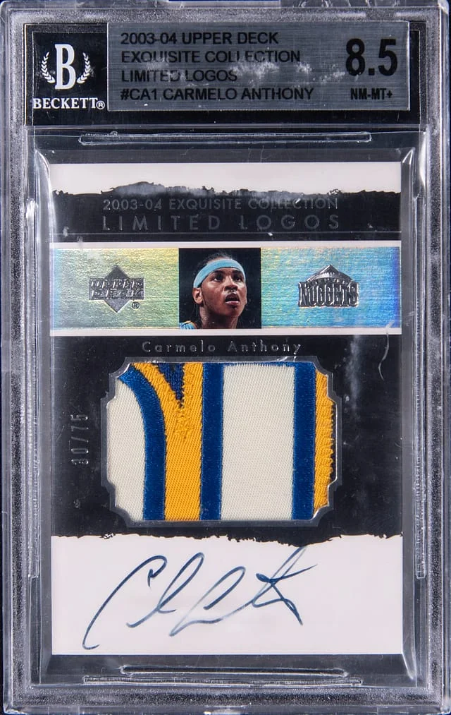 2003-04 Upper Deck Exquisite Collection Carmelo Anthony Limited Logos Autograph Patch #LL-CA card image