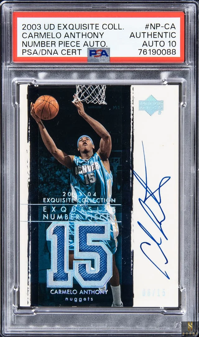 2003-04 Upper Deck Exquisite Collection Carmelo Anthony Number Piece Autographs #NP-CA card image