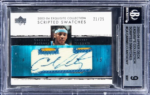 2003-04 Upper Deck Exquisite Collection Carmelo Anthony Scripted Swatches #SS-CA card image