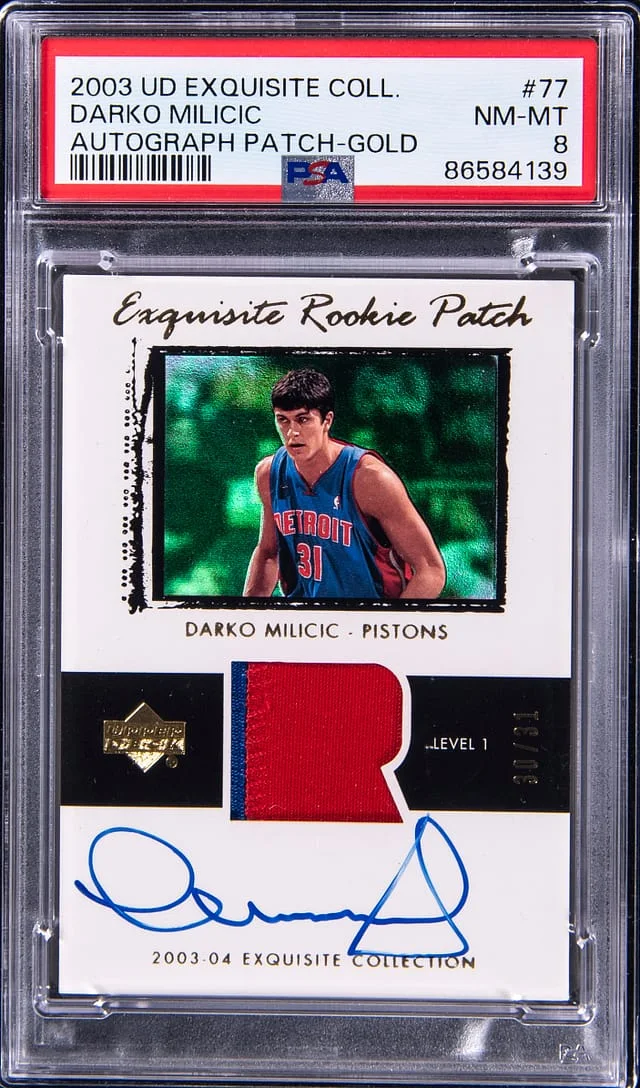 2003-04 Upper Deck Exquisite Collection Darko Milicic Autograph Patch #77 card image
