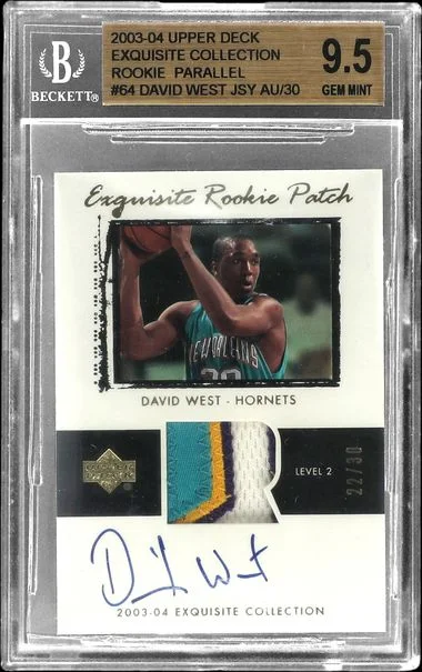 2003-04 Upper Deck Exquisite Collection David West Patch Autograph (RPA) Parallel #64 card image