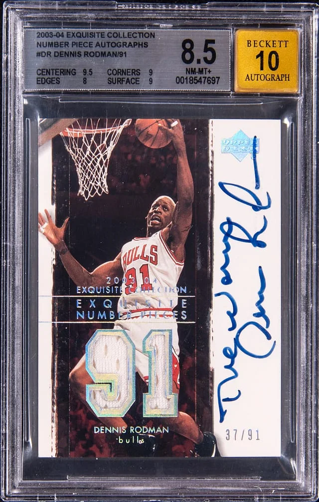 2003-04 Upper Deck Exquisite Collection Dennis Rodman Number Pieces Patch Autographs #NP-DR card image