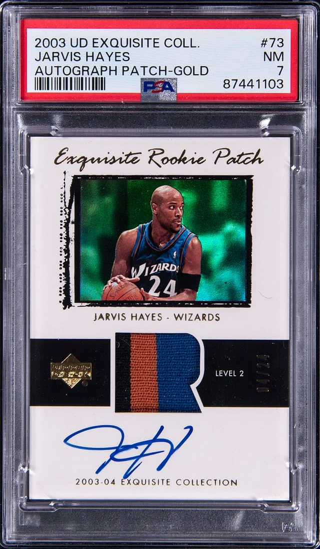 2003-04 Upper Deck Exquisite Collection Jarvis Hayes Autograph Patch Gold #73 card image