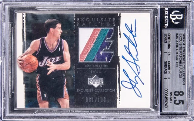 2003-04 Upper Deck Exquisite Collection John Stockton Autograph Patch #AP-JS card image