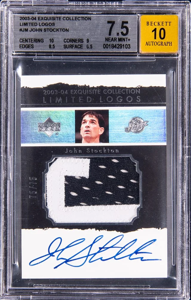 2003-04 Upper Deck Exquisite Collection John Stockton Limited Logos #LL-JM card image
