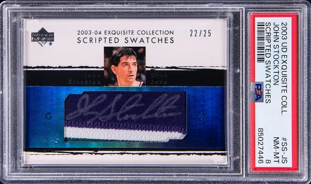 2003-04 Upper Deck Exquisite Collection John Stockton Scripted Swatches #SS-JS card image
