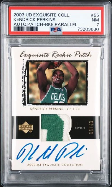 2003-04 Upper Deck Exquisite Collection Kendrick Perkins Autograph Patch Parallel Gold #55 card image