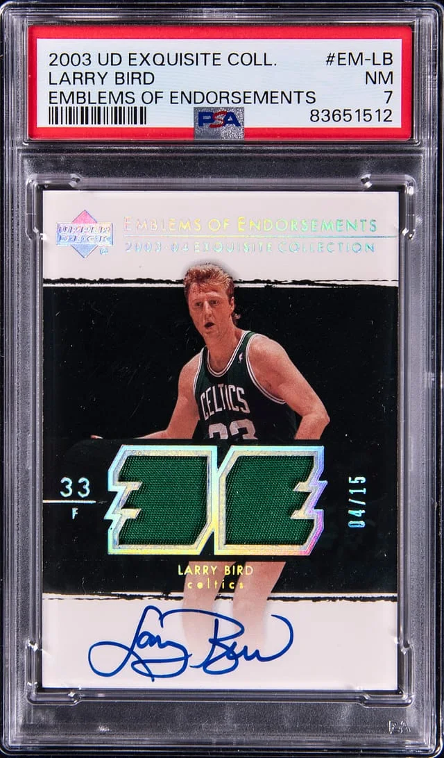 2003-04 Upper Deck Exquisite Collection Larry Bird Emblems of Endorsements #EM-LB card image