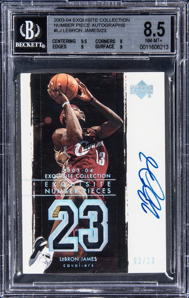 2003-04 Upper Deck Exquisite Collection LeBron James Number Piece Autographs #NP-LJ card image
