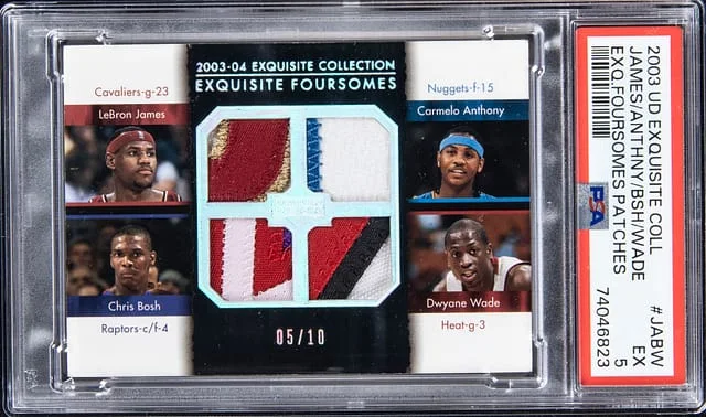 2003-04 Upper Deck Exquisite Collection LeBron James/Carmelo Anthony/Chris Bosh/Dwayne Wade Foursome Patches #JABW card image