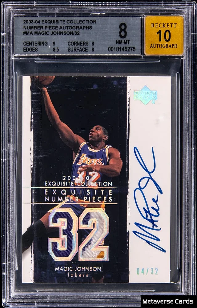 2003-04 Upper Deck Exquisite Collection Magic Johnson Number Piece Autographs #NP-MA card image