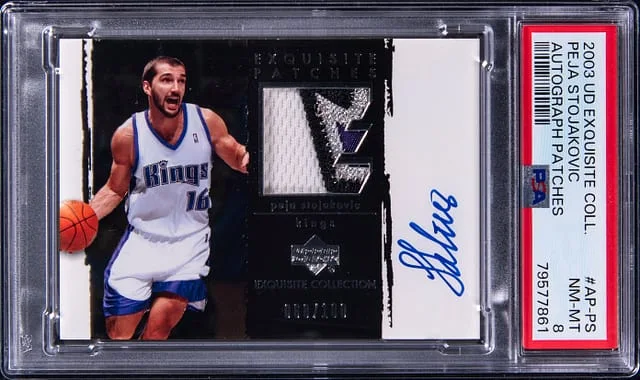 2003-04 Upper Deck Exquisite Collection Peja Stojakovic Autograph Patches #AP-PS card image