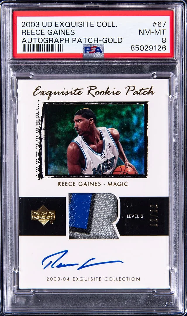 2003-04 Upper Deck Exquisite Collection Reece Gaines Autograph Patch Gold #67 card image