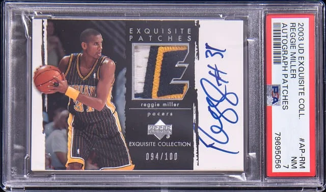2003-04 Upper Deck Exquisite Collection Reggie Miller Autograph Patches #AP-RM card image