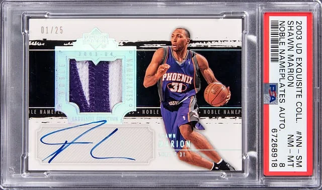 2003-04 Upper Deck Exquisite Collection Shawn Marion Noble Nameplates Autograph #NN-SM card image