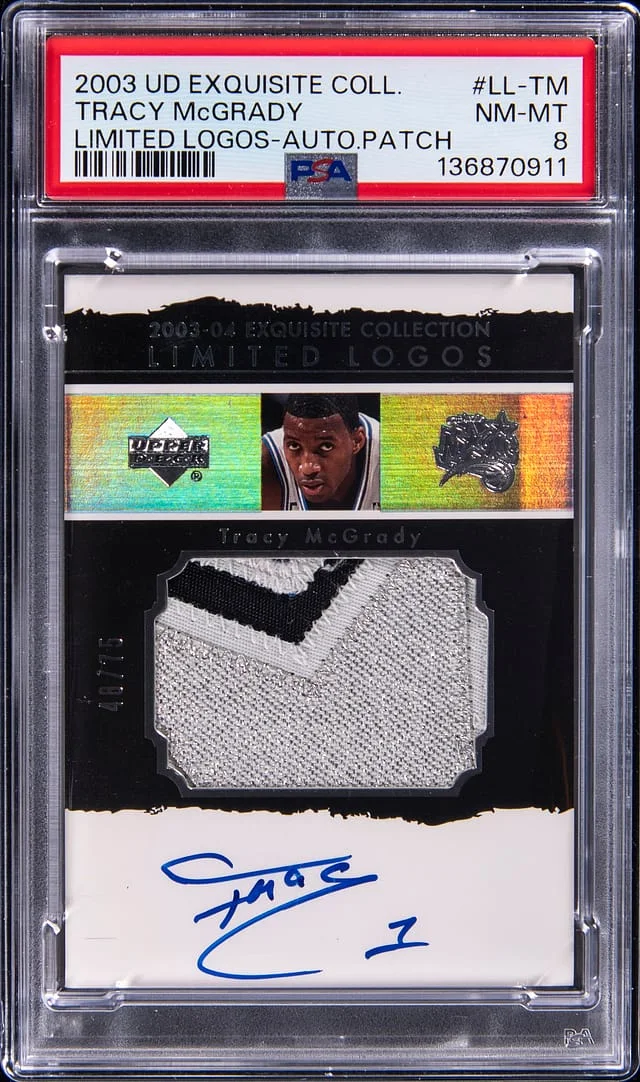 2003-04 Upper Deck Exquisite Collection Tracy McGrady Limited Logos Autograph Patch #LL-TM card image