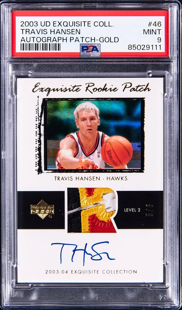 2003-04 Upper Deck Exquisite Collection Travis Hansen Autograph Patch Gold #46 card image